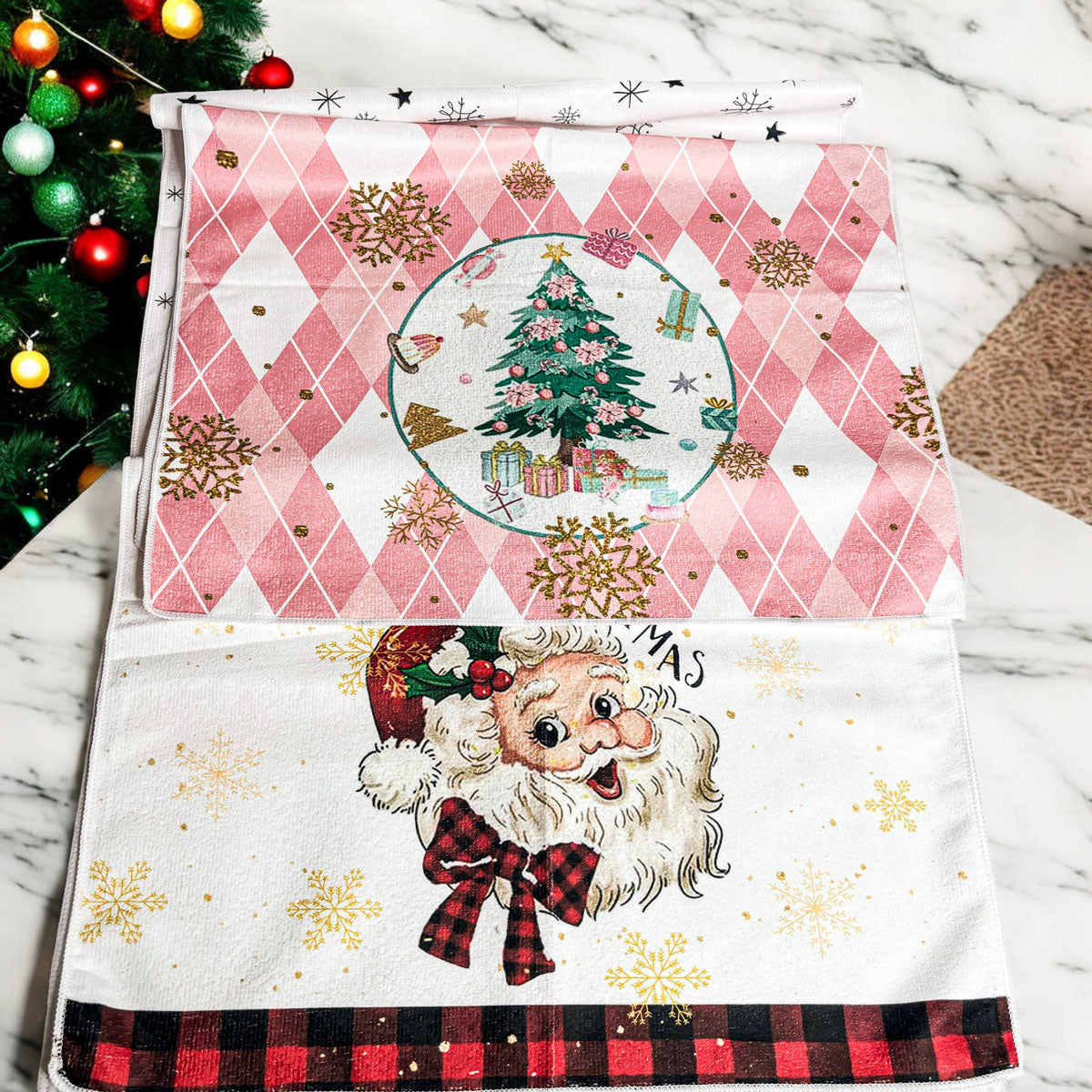 Pink Christmas Hand Towel