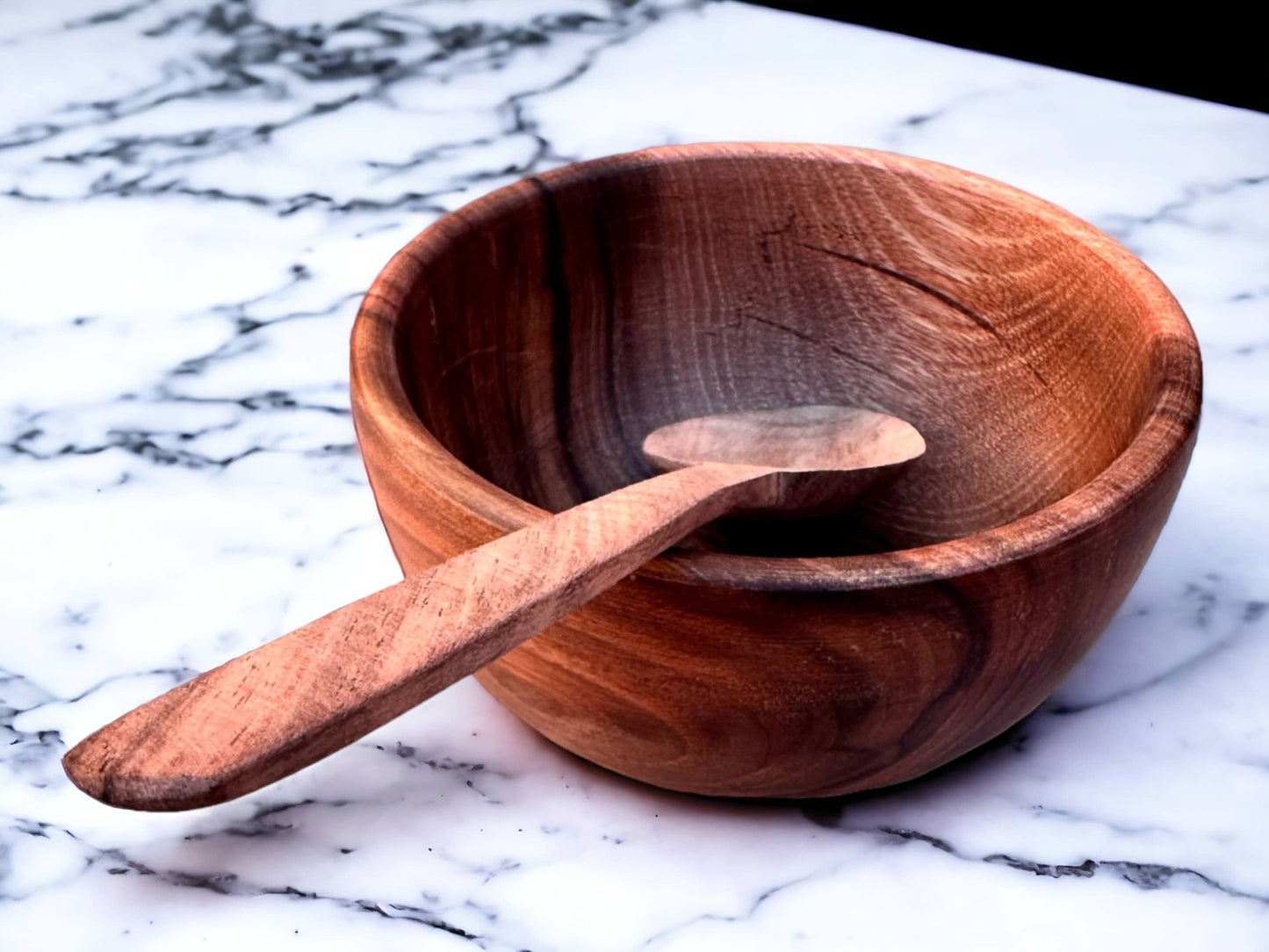 Moroccan Walnut Wood Salad Bowl Set Of 4 - Handcrafted Beauty for Your Table