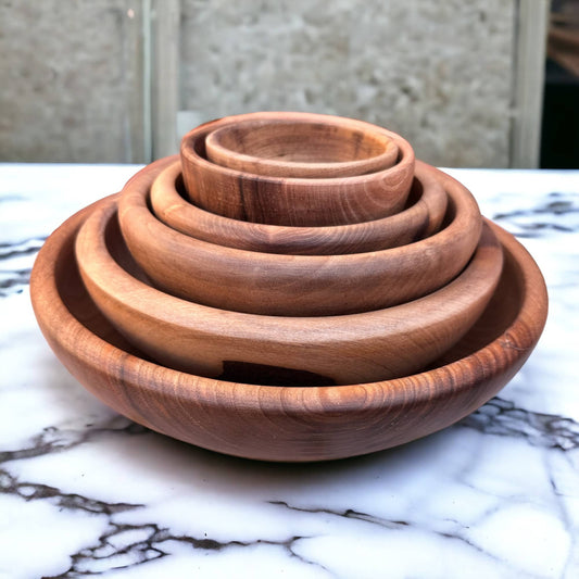 Moroccan Walnut Wood Salad Bowl Set Of 4 - Handcrafted Beauty for Your Table