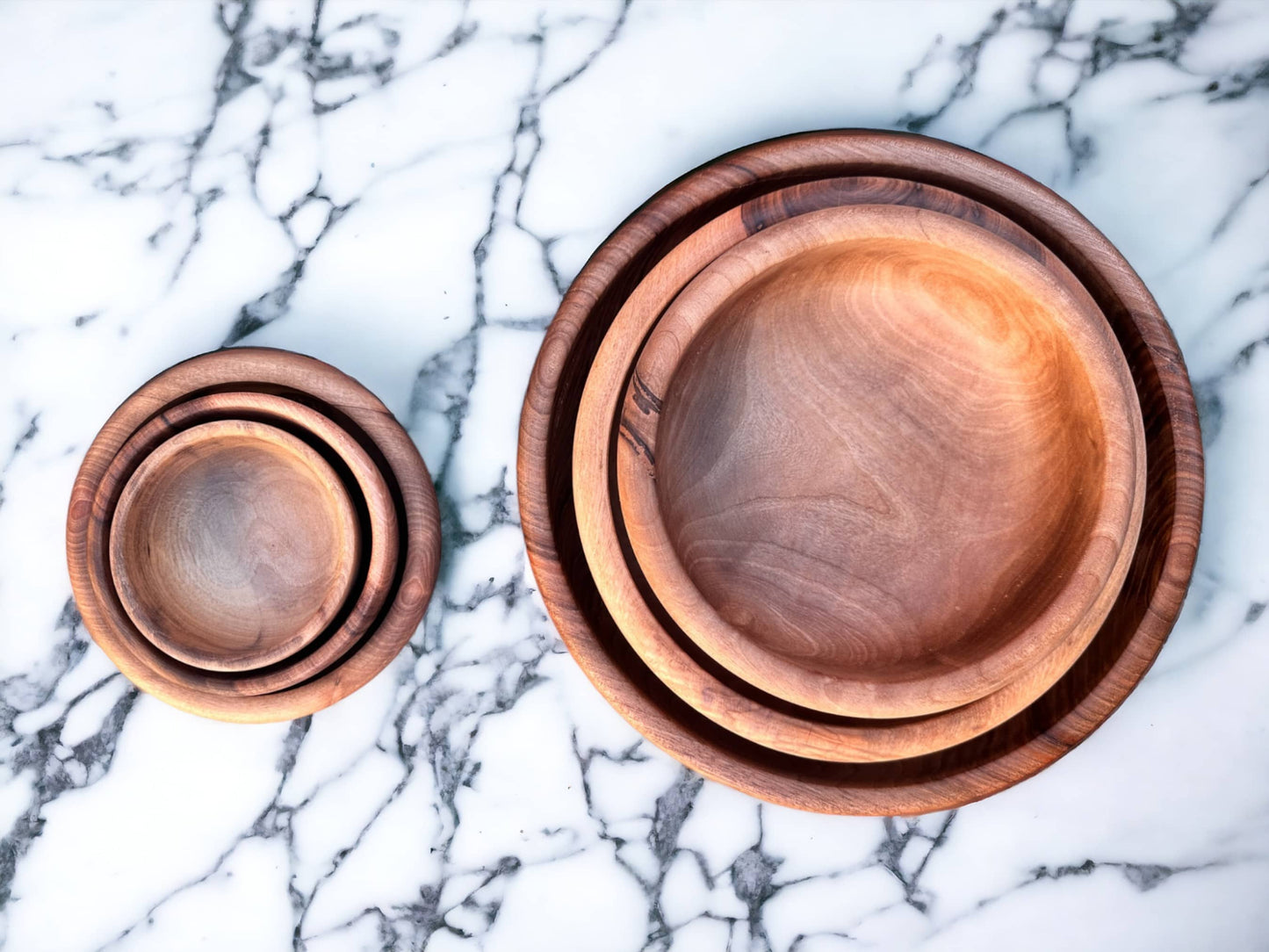 Moroccan Walnut Wood Salad Bowl Set Of 4 - Handcrafted Beauty for Your Table