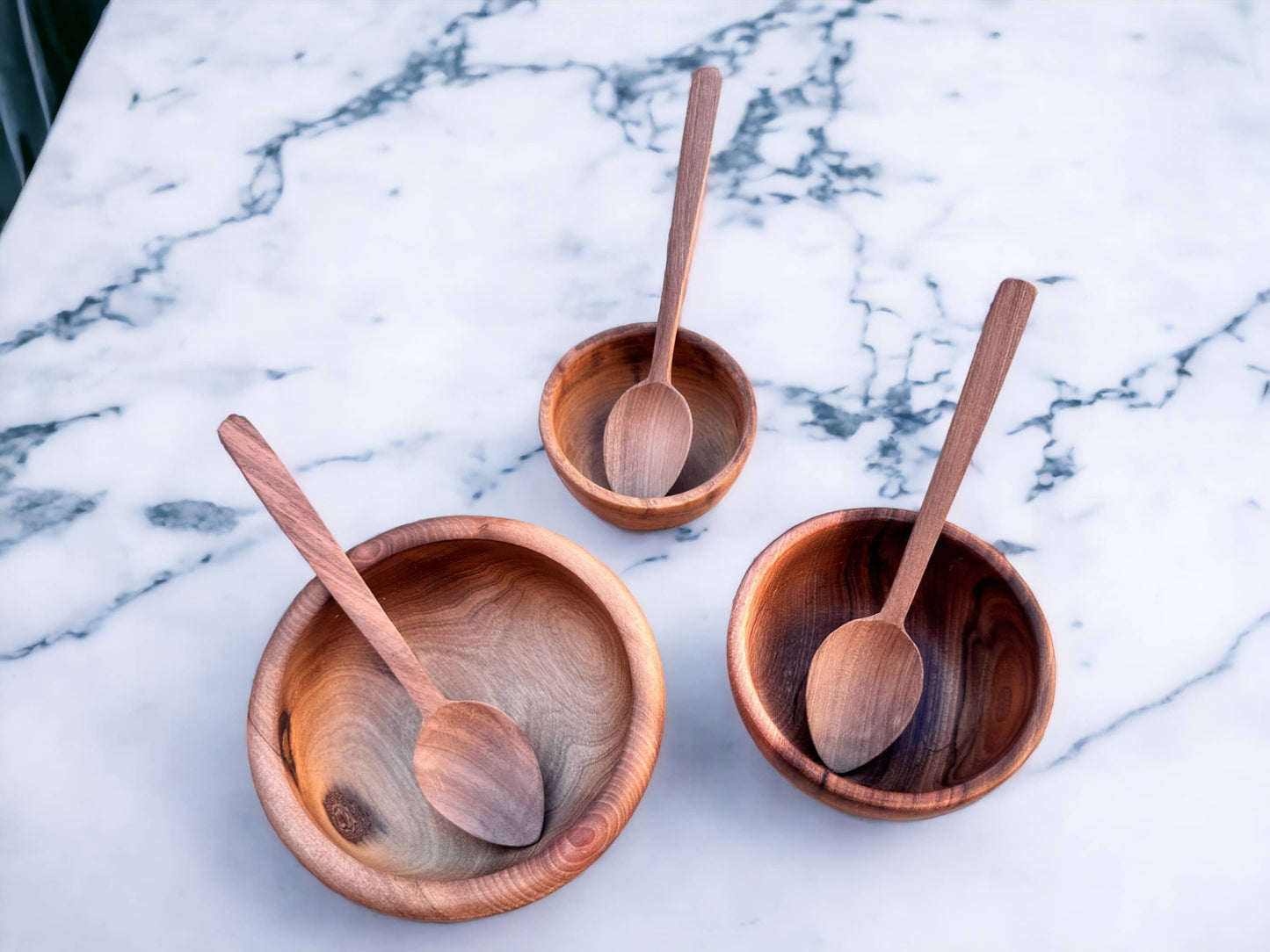 Moroccan Walnut Wood Salad Bowl Set Of 4 - Handcrafted Beauty for Your Table