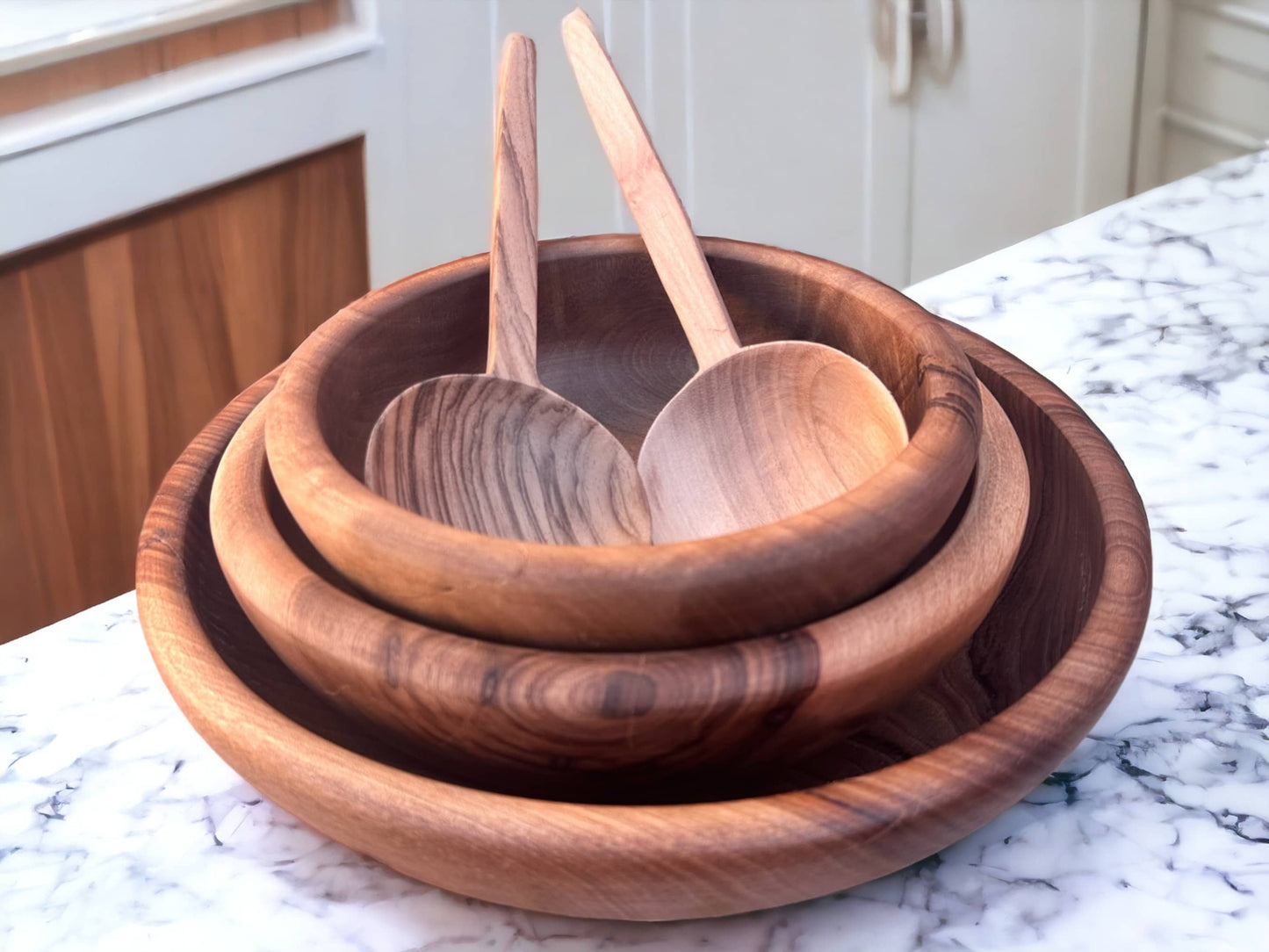 Moroccan Walnut Wood Salad Bowl Set Of 4 - Handcrafted Beauty for Your Table