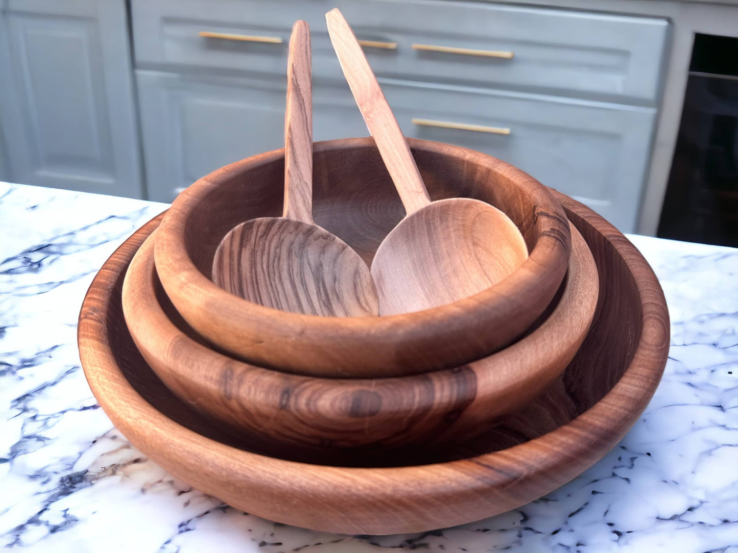 Moroccan Walnut Wood Salad Bowl Set Of 4 - Handcrafted Beauty for Your Table