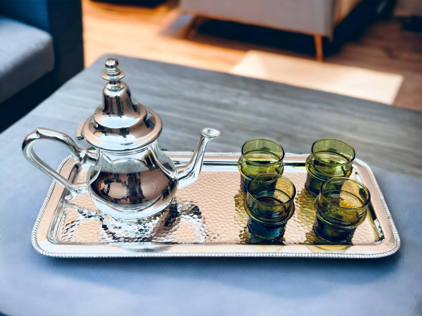 Simply Charming: Handcrafted Moroccan Teapot & Tray Set – Timeless Elegance