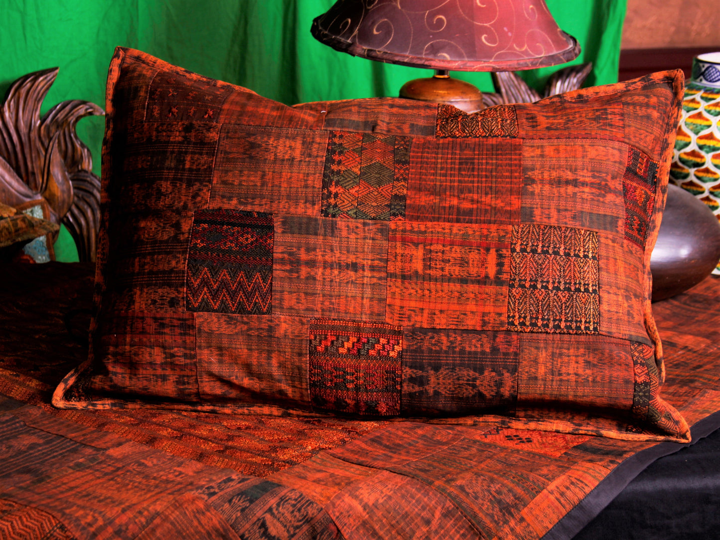 Rust/Terracotta Embroidered Guatemalan Patchwork Pillow Cover