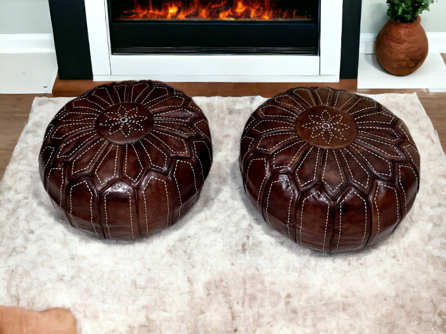 Moroccan Brown Round Pouf: A Rustic Touch of Elegance