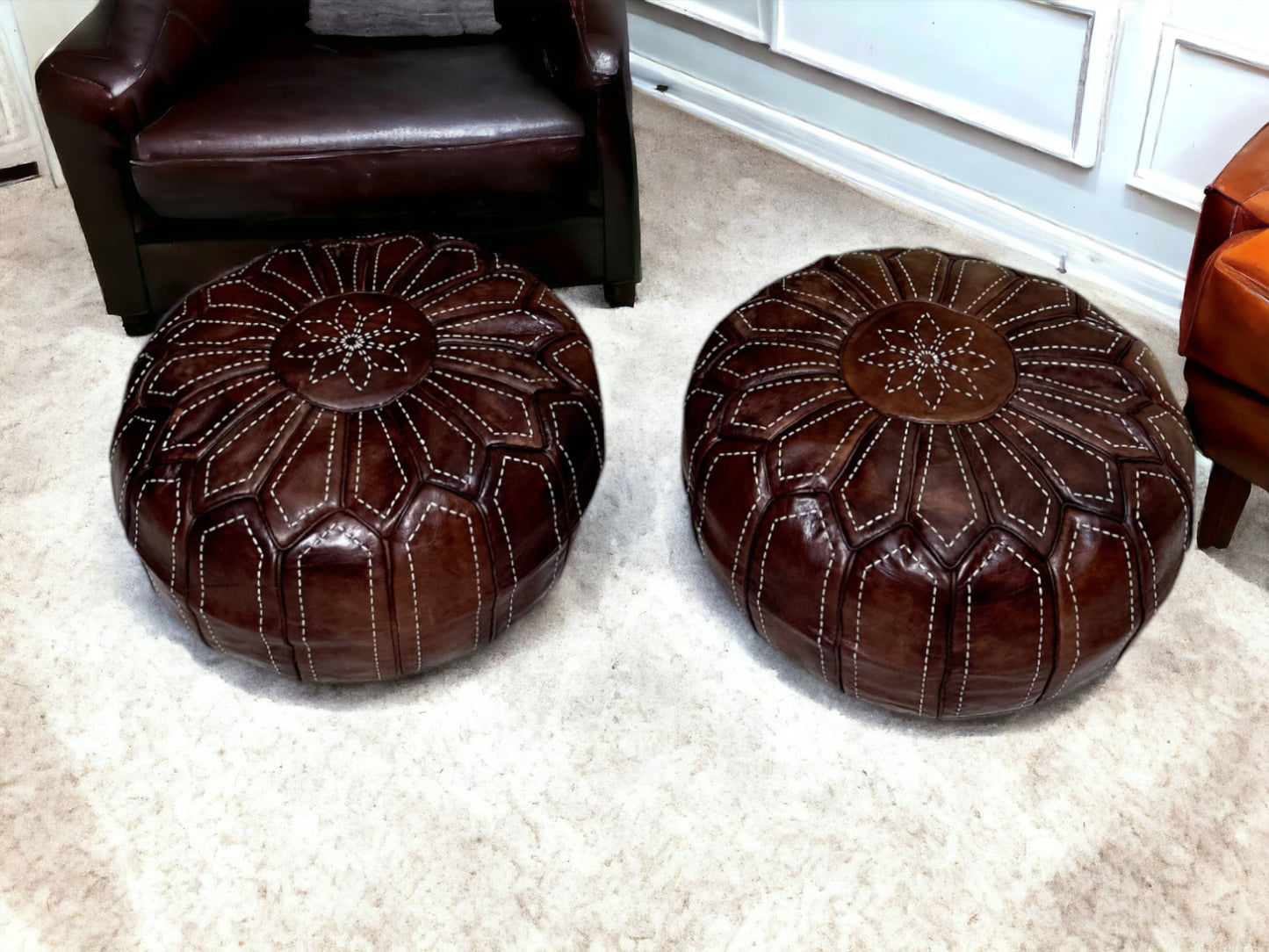 Moroccan Brown Round Pouf: A Rustic Touch of Elegance