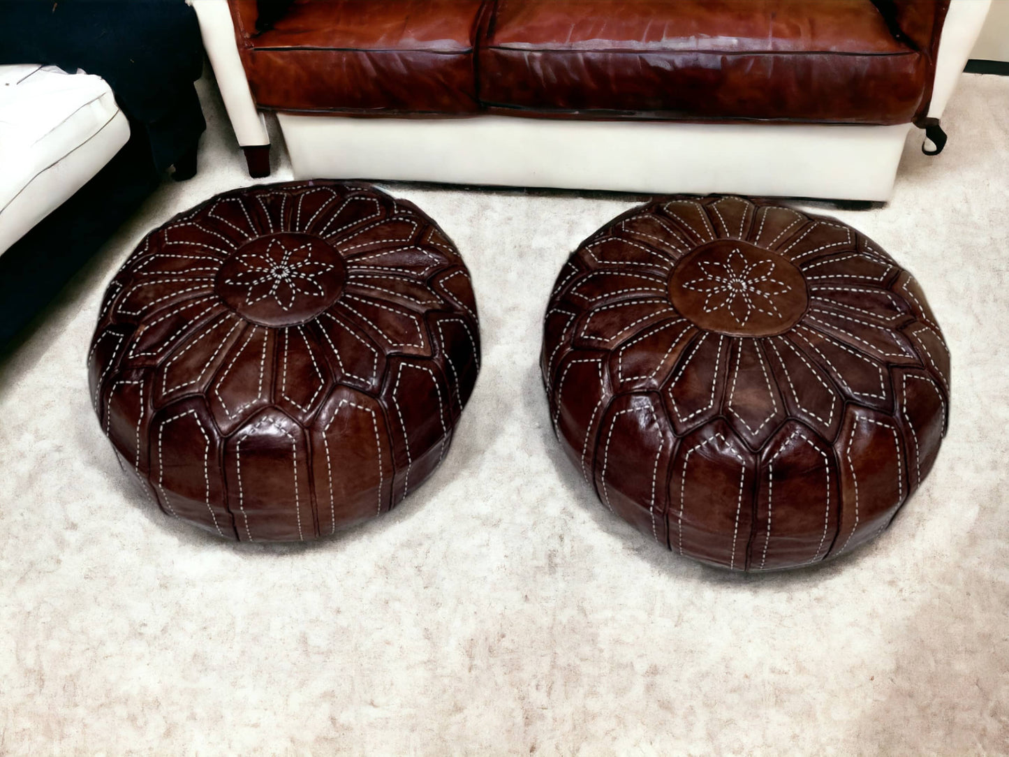 Moroccan Brown Round Pouf: A Rustic Touch of Elegance