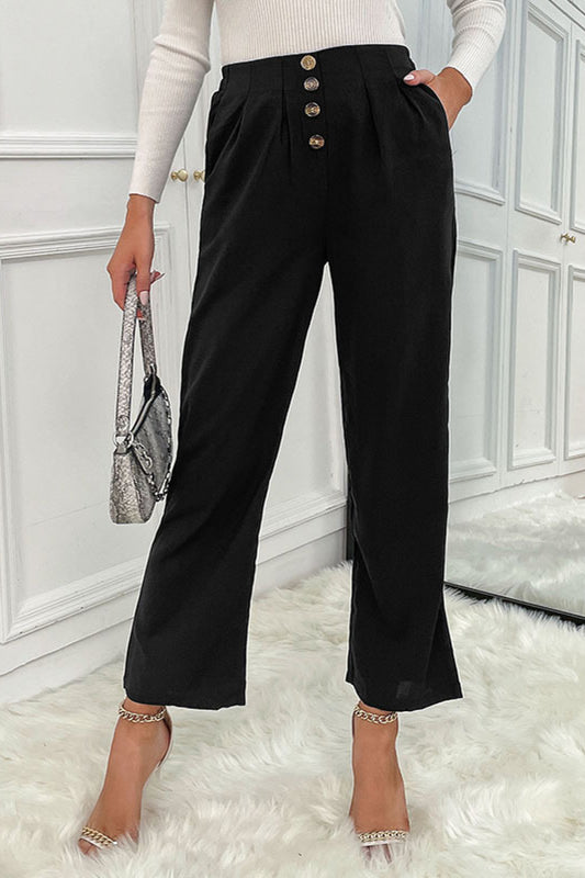 Perfee Button Fly Wide Leg Pants