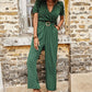 Perfee Polka Dot Belted Flounce Sleeve Jumpsuit with Pockets