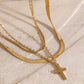 18K Gold-Plated Three-Layered Cross Necklace