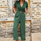 Perfee Polka Dot Belted Flounce Sleeve Jumpsuit with Pockets