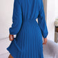 Tie Neck Balloon Sleeve Pleated Dress