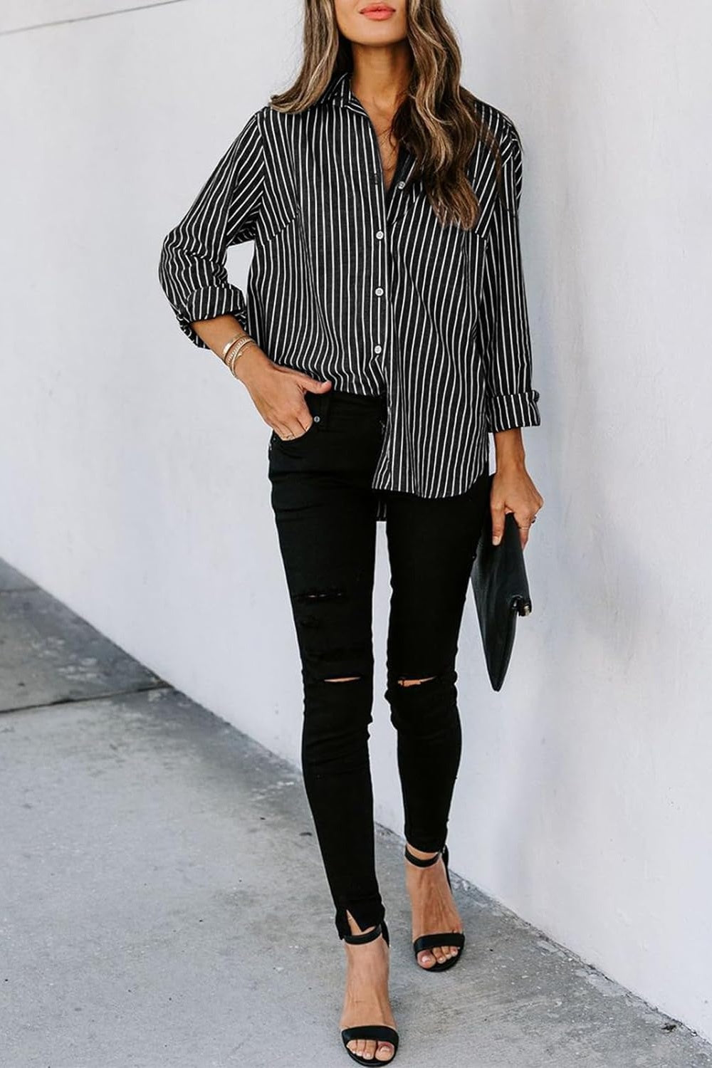 Lovelet Striped Button Up Long Sleeve Shirt