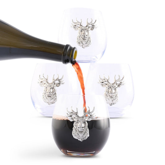 Elk Head Stemless Wine Glasses - Set of 4