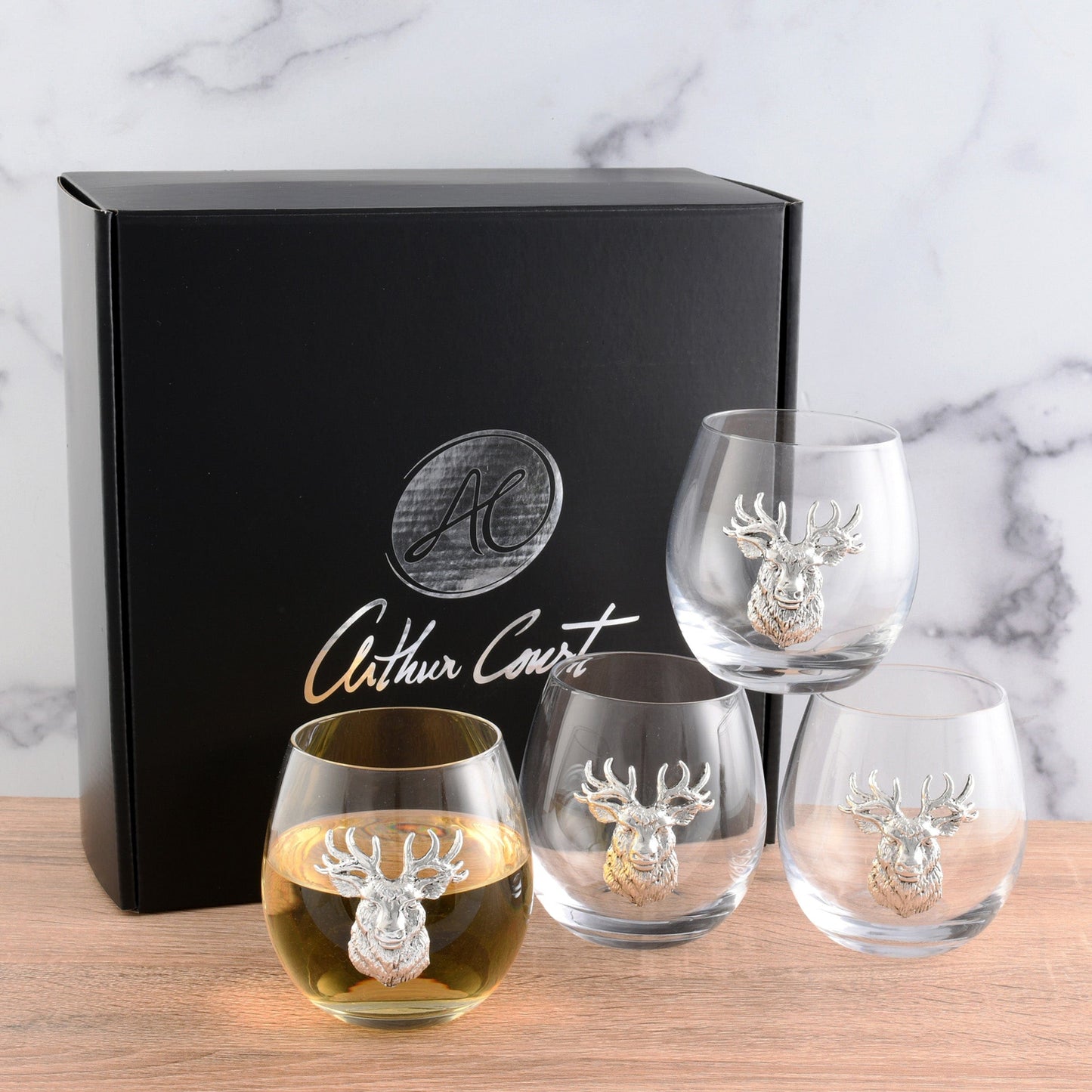 Elk Head Stemless Wine Glasses - Set of 4