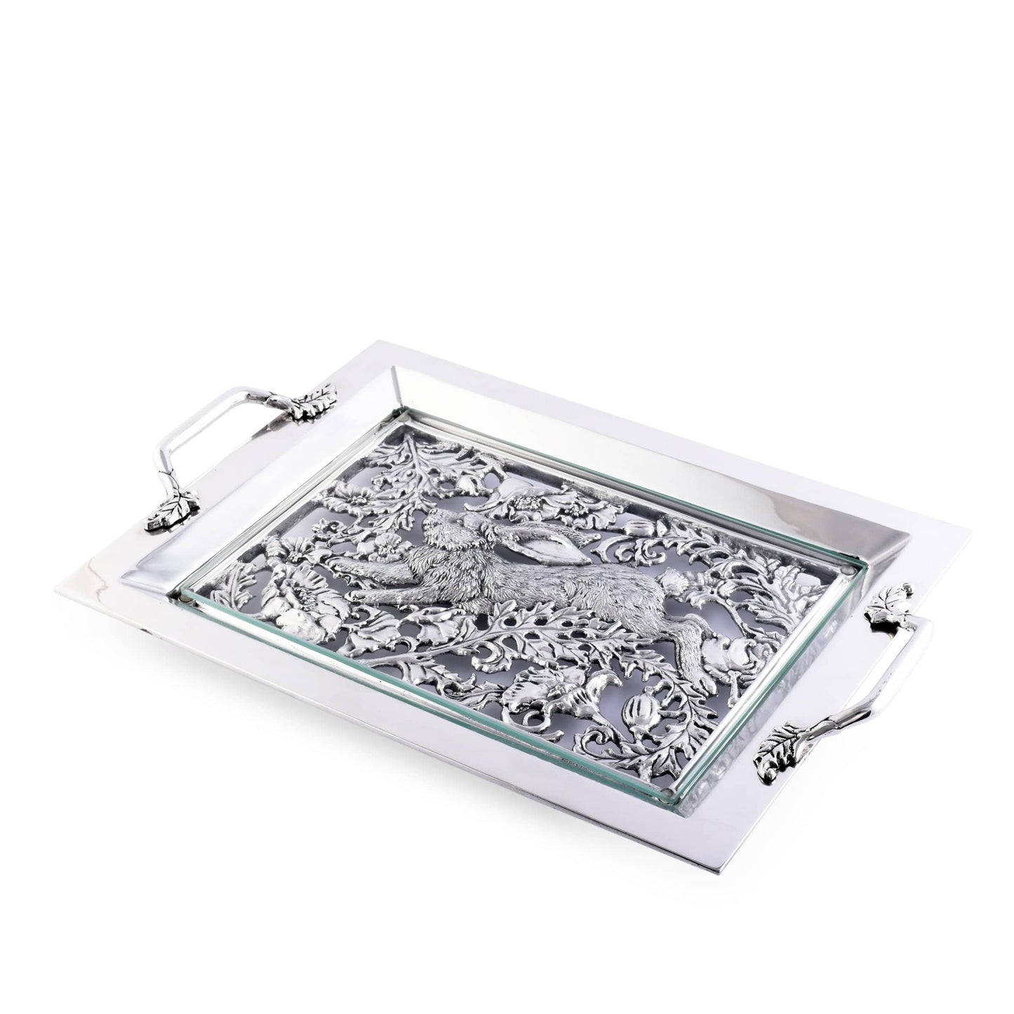 Running Rabbit Glass Top Serving Tray