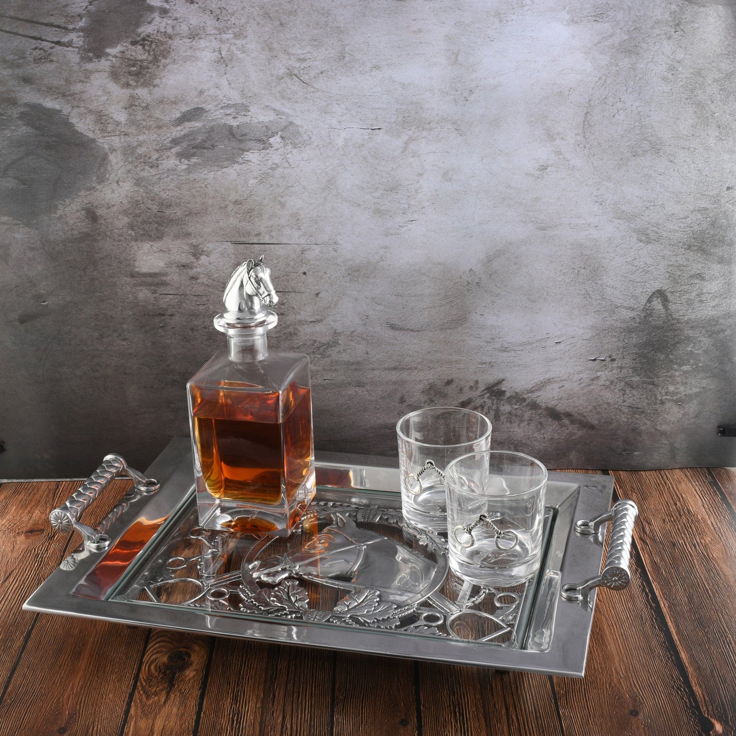 Equestrian Horse Glass Top Serving Tray