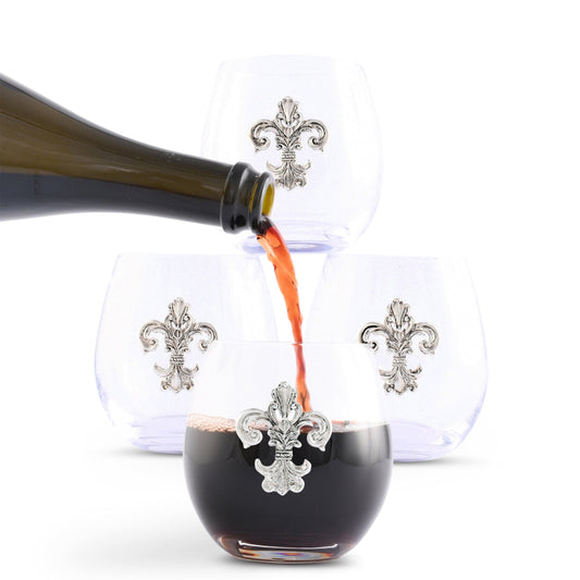 Fleur de Lis Stemless Wine Glasses - Set of 4