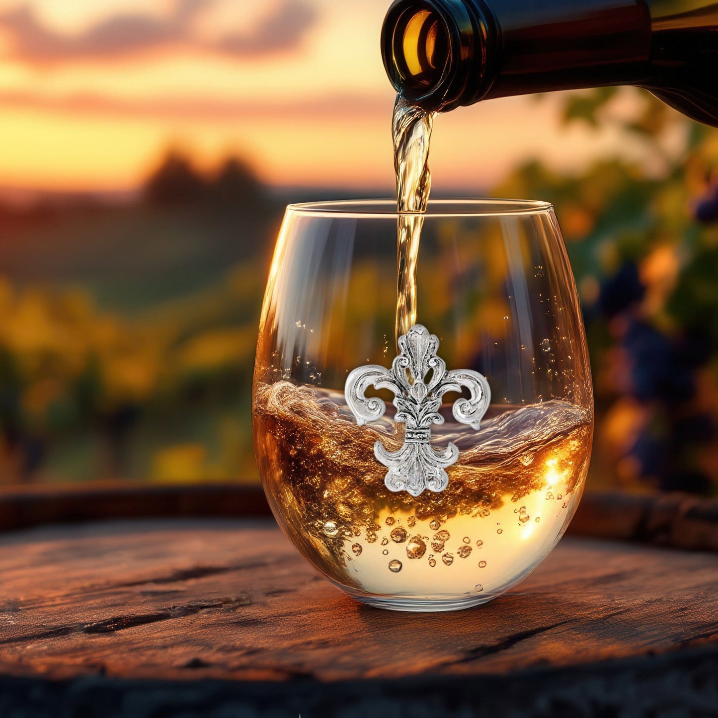 Fleur de Lis Stemless Wine Glasses - Set of 4