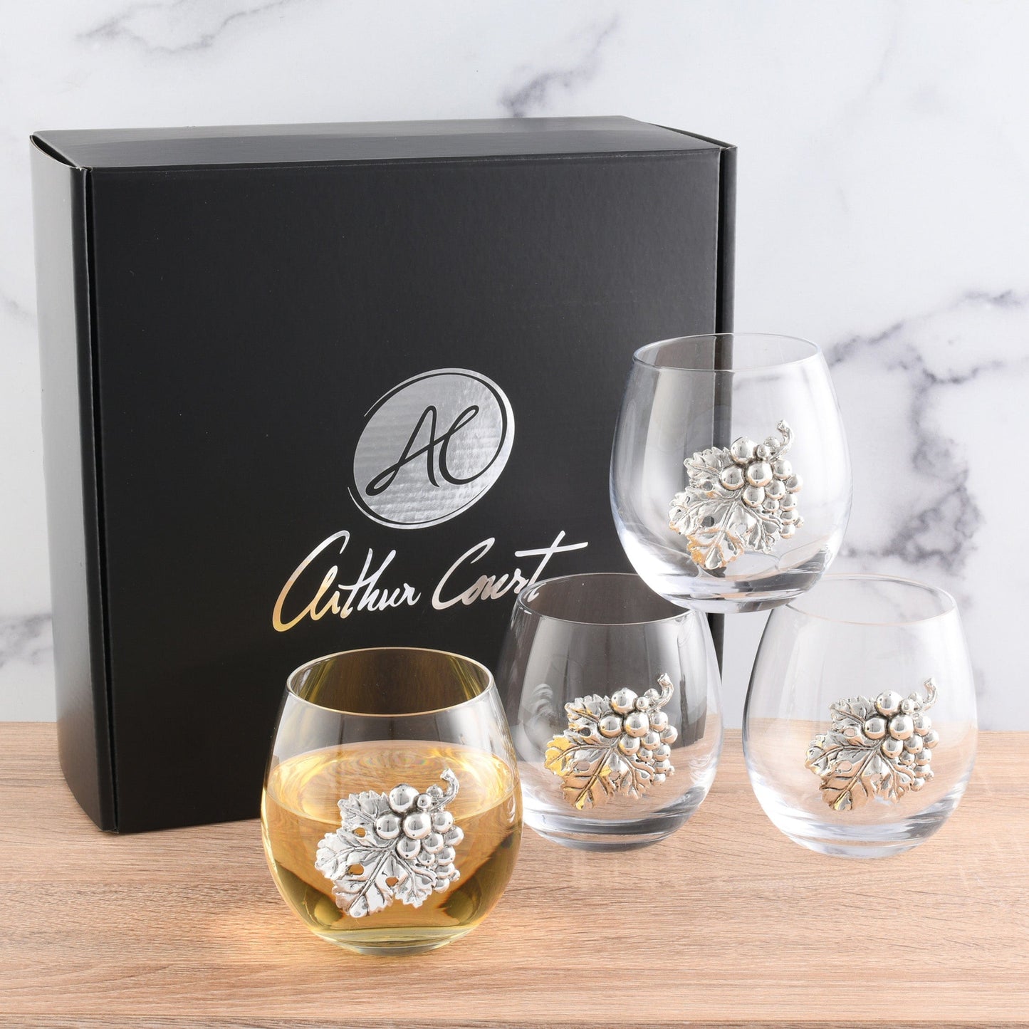 Grape Stemless Wine Glasses - Set of 4