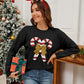 Sequin Candy Cane Round Neck Long Sleeve Sweater