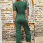 Perfee Polka Dot Belted Flounce Sleeve Jumpsuit with Pockets