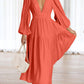 Deep V-Neck Balloon Sleeve Plain Maxi Dress