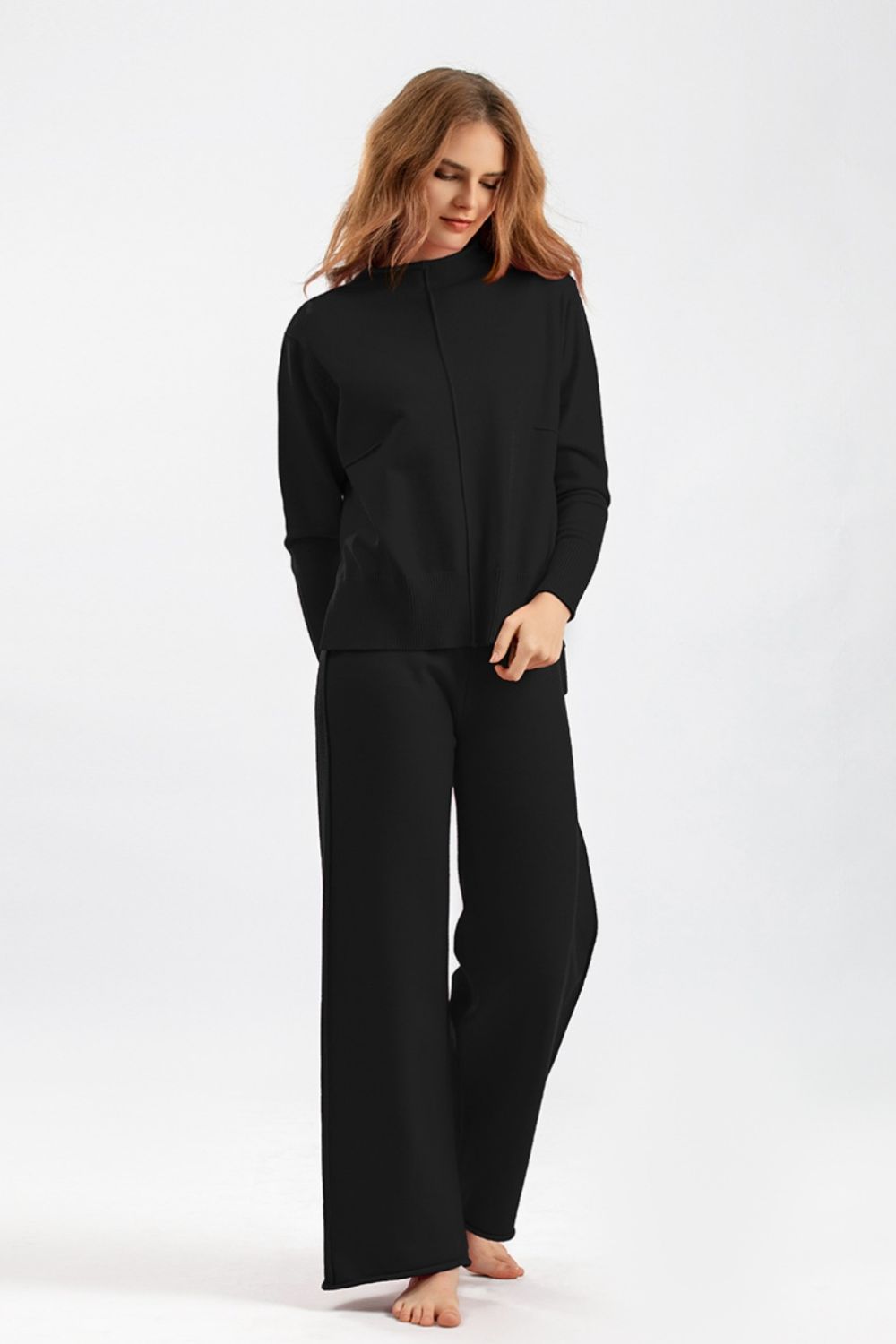 Basic Bae Mock Neck Long Sleeve Top and Pants Sweater Set