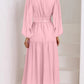 Deep V-Neck Balloon Sleeve Plain Maxi Dress