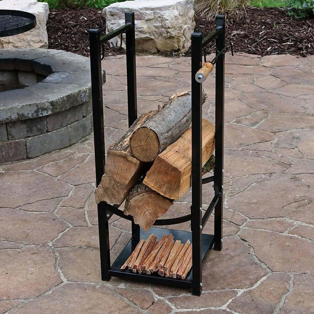 Black Indoor/Outdoor 32-inch Firewood Log Rack