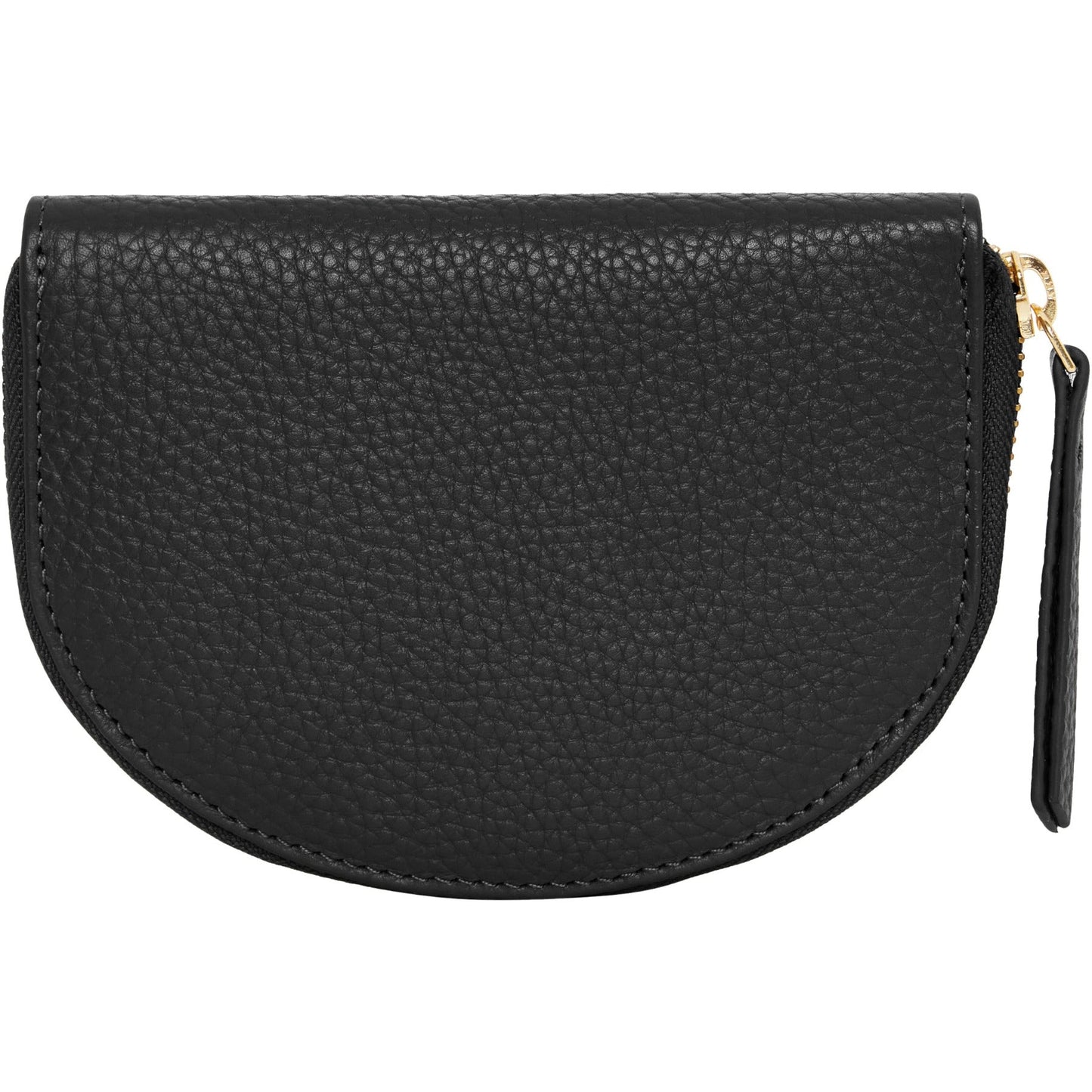 Black Leather Zip Around Half Moon Purse