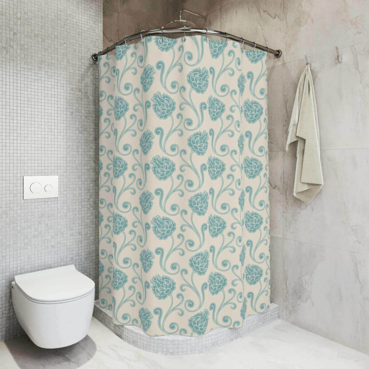 Blue & Cream Floral  Shower Curtain