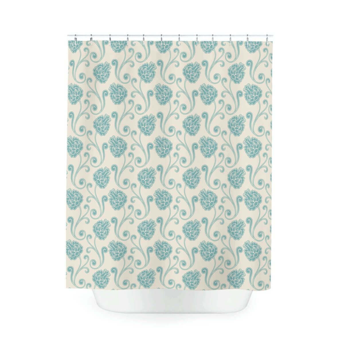 Blue & Cream Floral  Shower Curtain