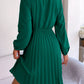 Tie Neck Balloon Sleeve Pleated Dress