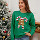 Sequin Candy Cane Round Neck Long Sleeve Sweater