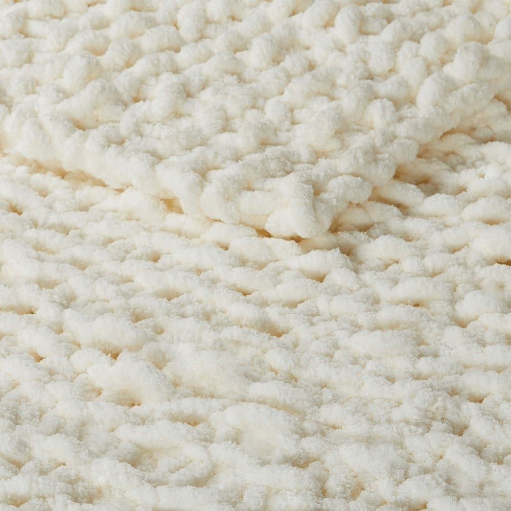 Chenille Handmade Chunky Knit Throw Blanket in Ivory