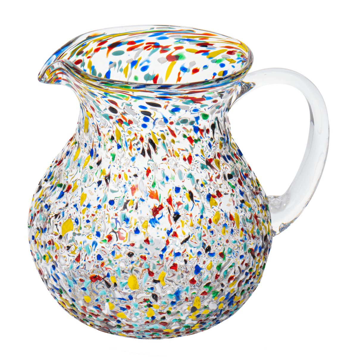 Colorful Hand Blown Glass Pitcher – Confetti Rock Design, 70 Ounces