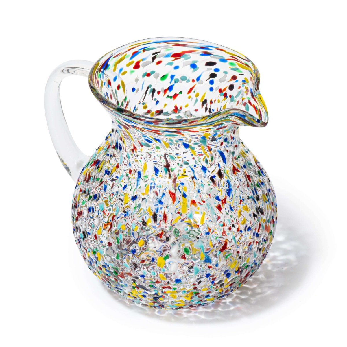 Colorful Hand Blown Glass Pitcher – Confetti Rock Design, 70 Ounces