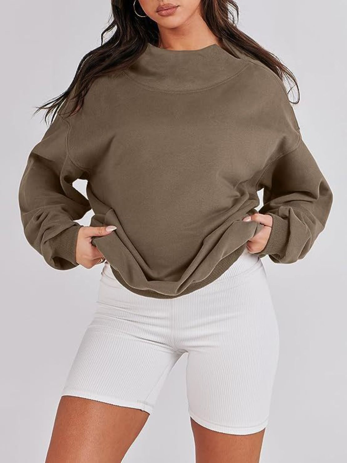 Mock Neck Drop Shoulder Long Sleeve Sweatshirt