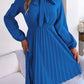 Tie Neck Balloon Sleeve Pleated Dress