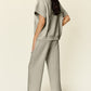 Double Take Full Size Texture Half Zip Short Sleeve Top and Pants Set