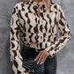 Printed Notched Long Sleeve Blouse