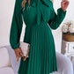 Tie Neck Balloon Sleeve Pleated Dress