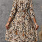 Printed Round Neck Three-Quarter Sleeve Dress