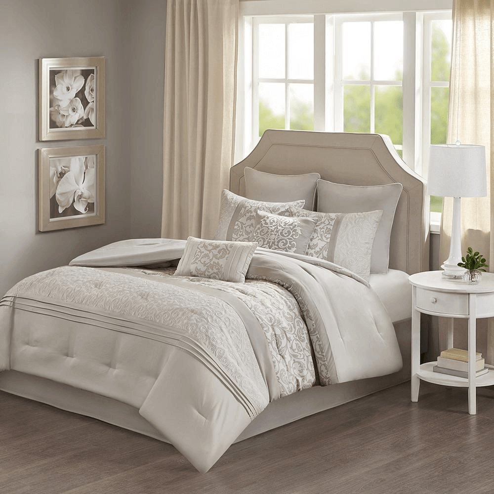 Embroidered 8 Piece Comforter Set - Neutral Hues