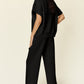 Double Take Full Size Texture Half Zip Short Sleeve Top and Pants Set