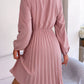 Tie Neck Balloon Sleeve Pleated Dress