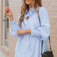 Striped Lantern Sleeve Collared Shirt