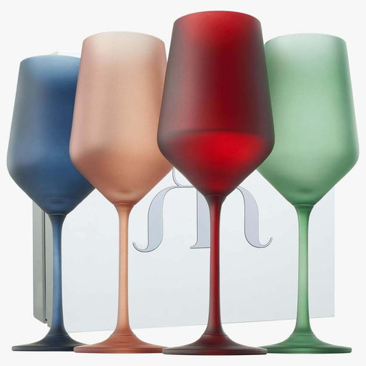 Frosted, Colored Crystal Wine Glasses,  Set of 4, 12oz.